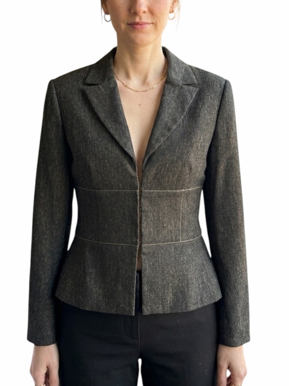 L’OFFICIEL Vintage Dark Charcoal Metallic Corset-Waist Blazer Jacket Size 4